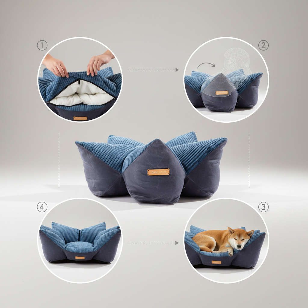 Contoured Corduroy Pillow Bed With Starfish Design