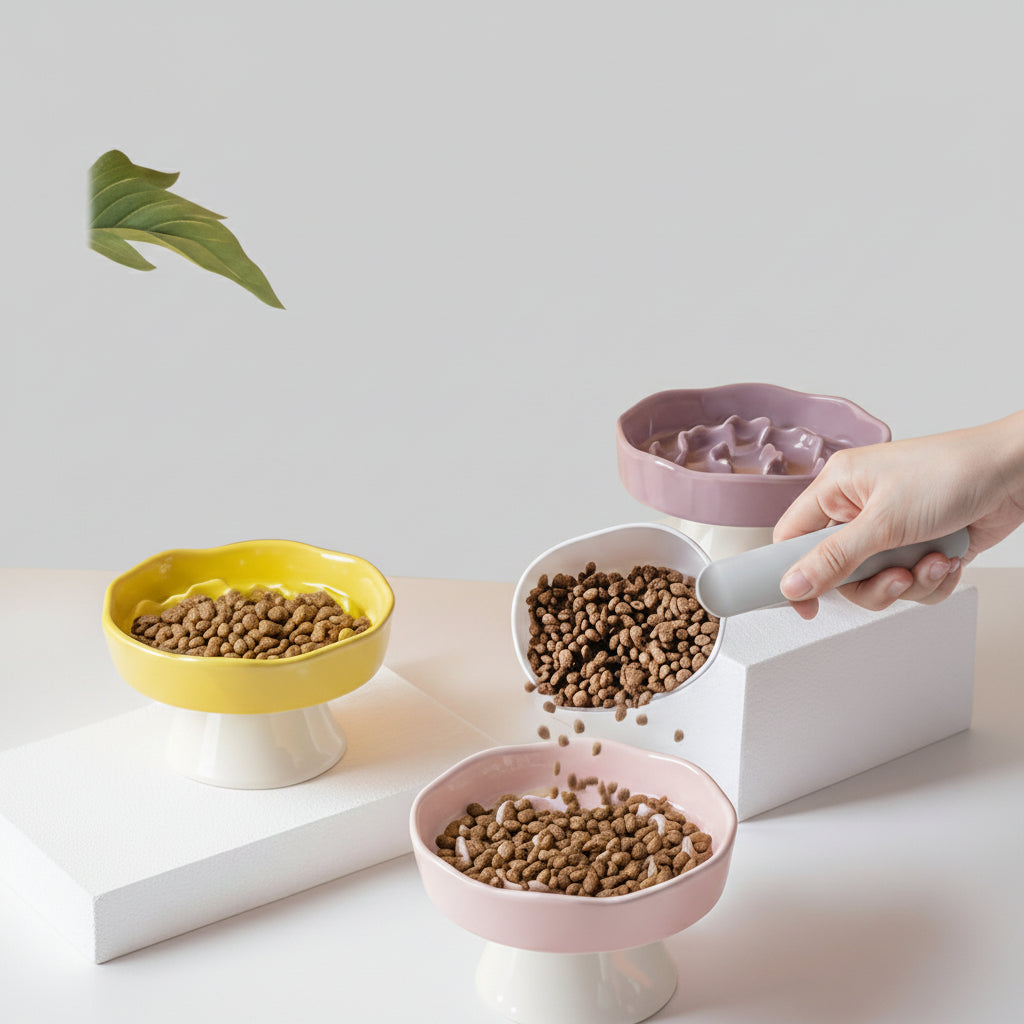 Elegant Elevated Slow Feeder Ceramic Bowl
