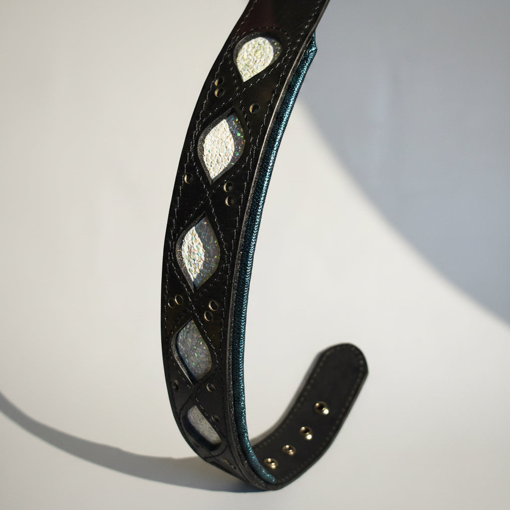 Elegant Leather Collar With Light-Reflective Finish