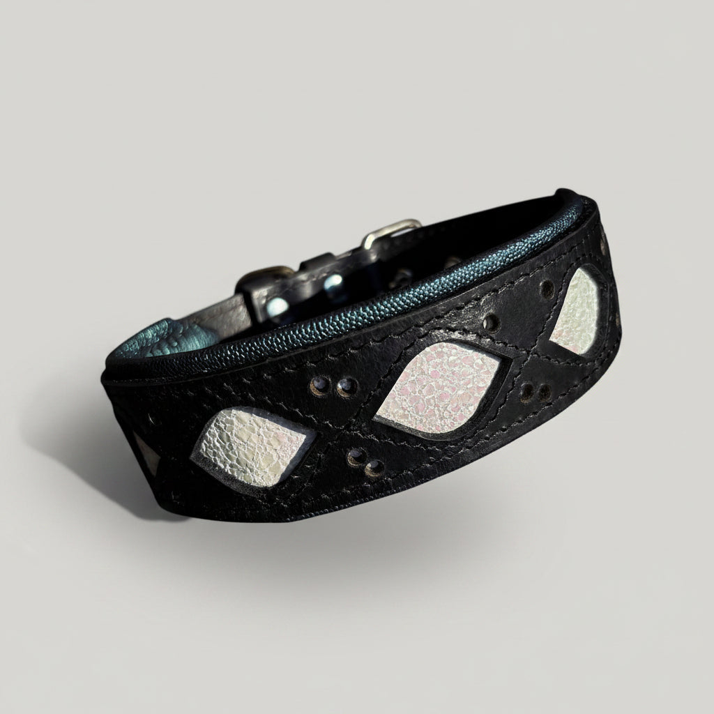 Elegant Leather Collar With Light-Reflective Finish