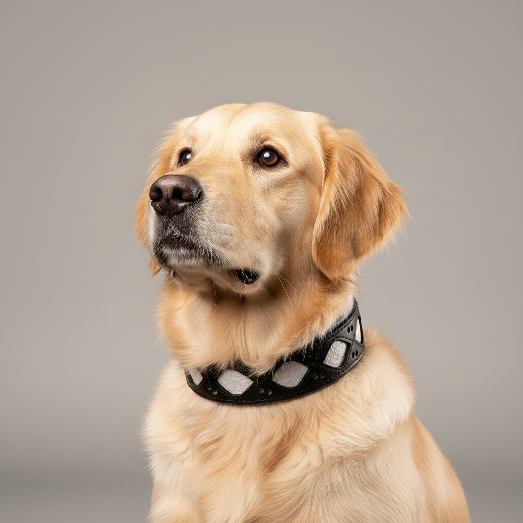 Elegant Leather Collar With Light-Reflective Finish
