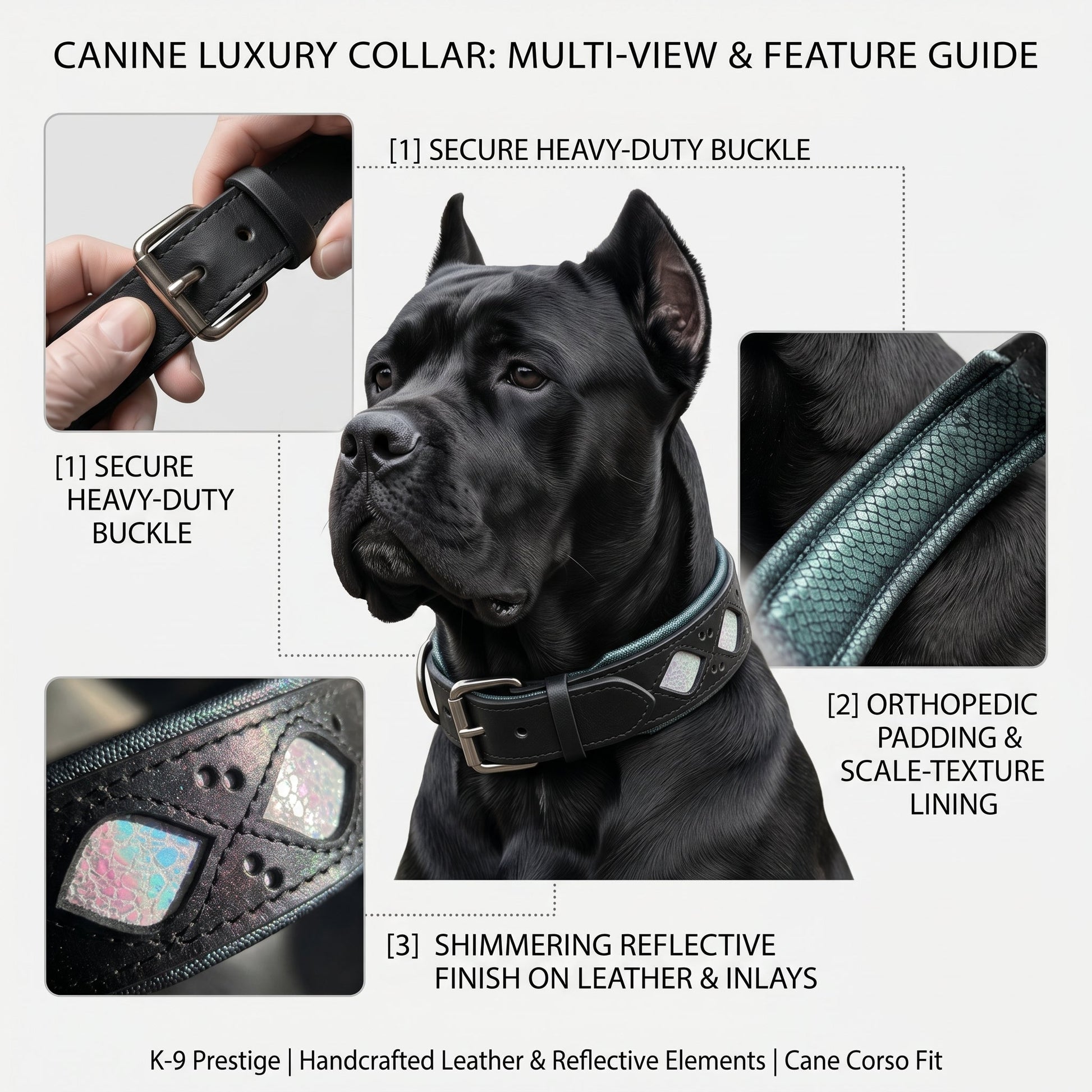 Elegant Leather Collar With Light-Reflective Finish