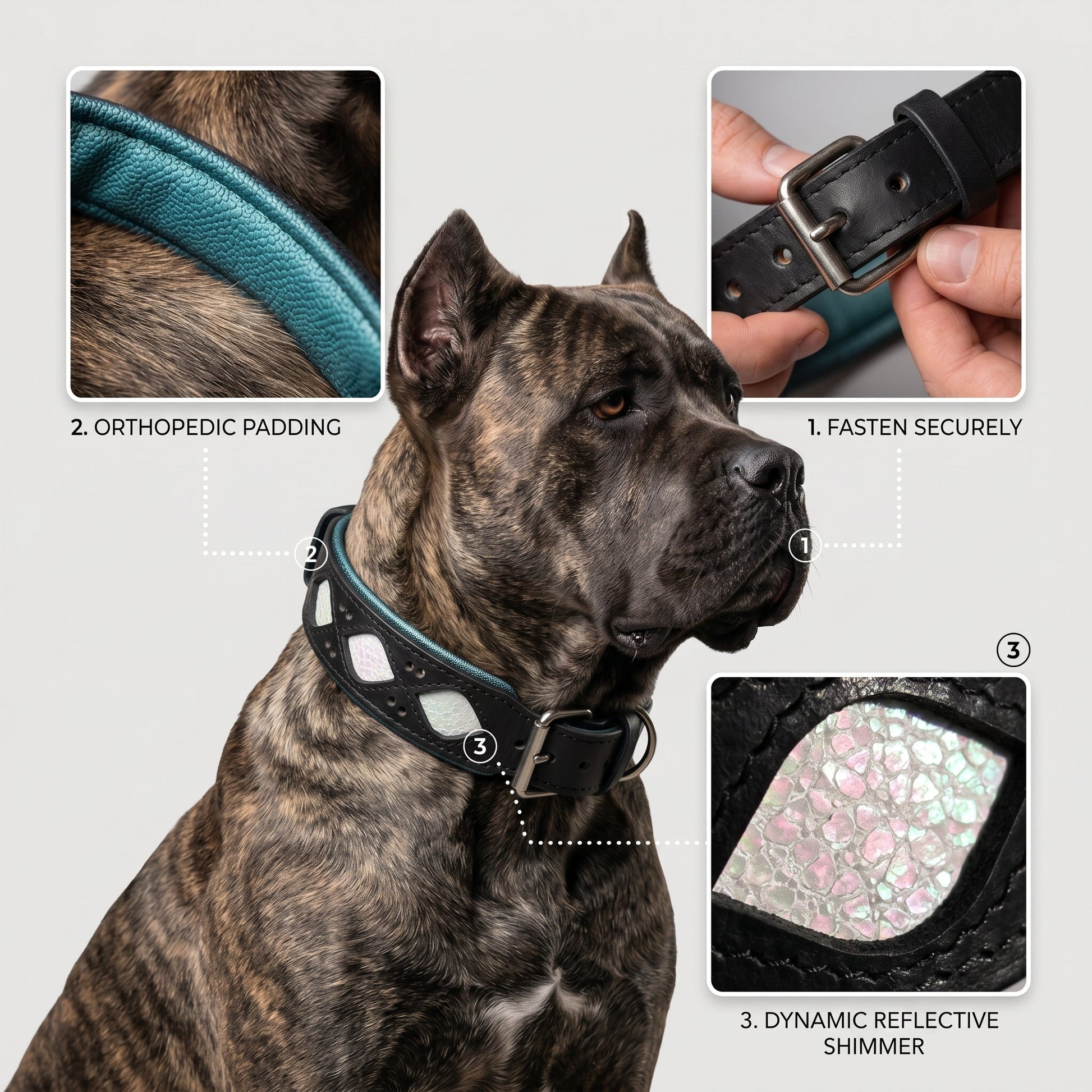 Elegant Leather Collar With Light-Reflective Finish