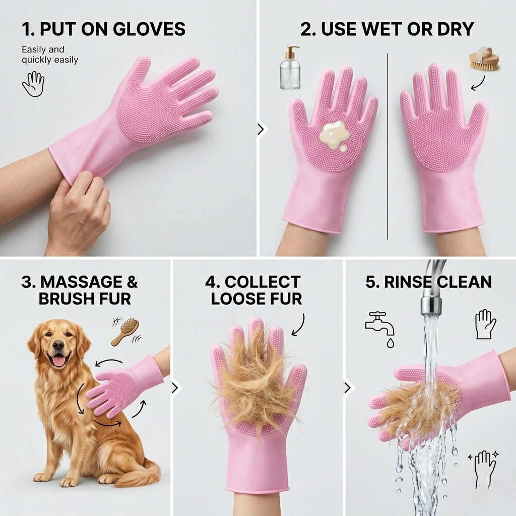 Gentle Grooming Glove With Soft Bristle Nubs