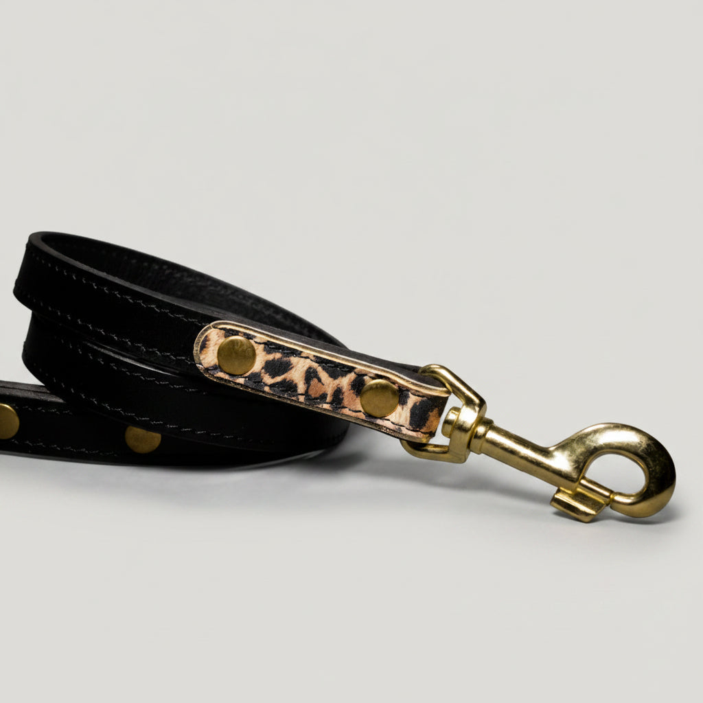 Leather Leash With Leopard Print