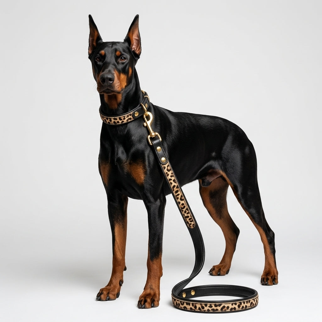Leather Leash With Leopard Print