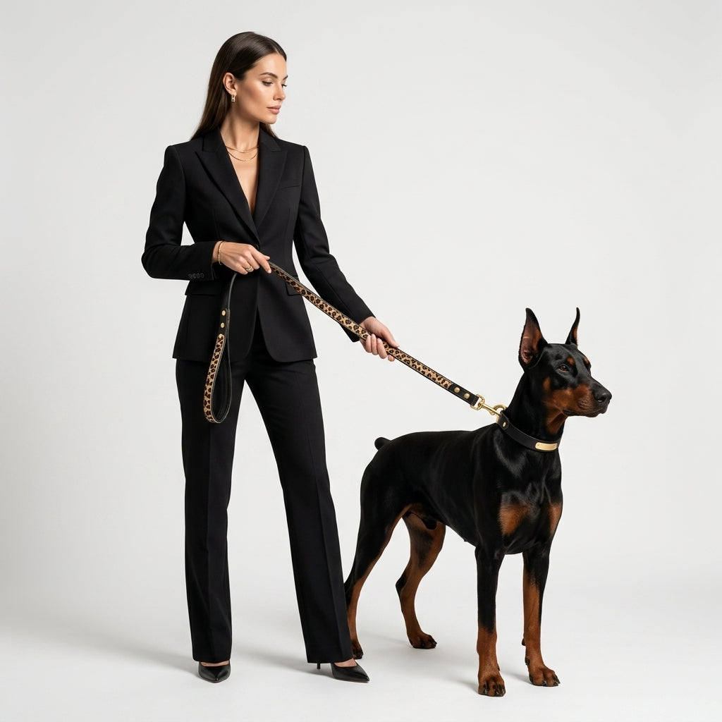Leather Leash With Leopard Print