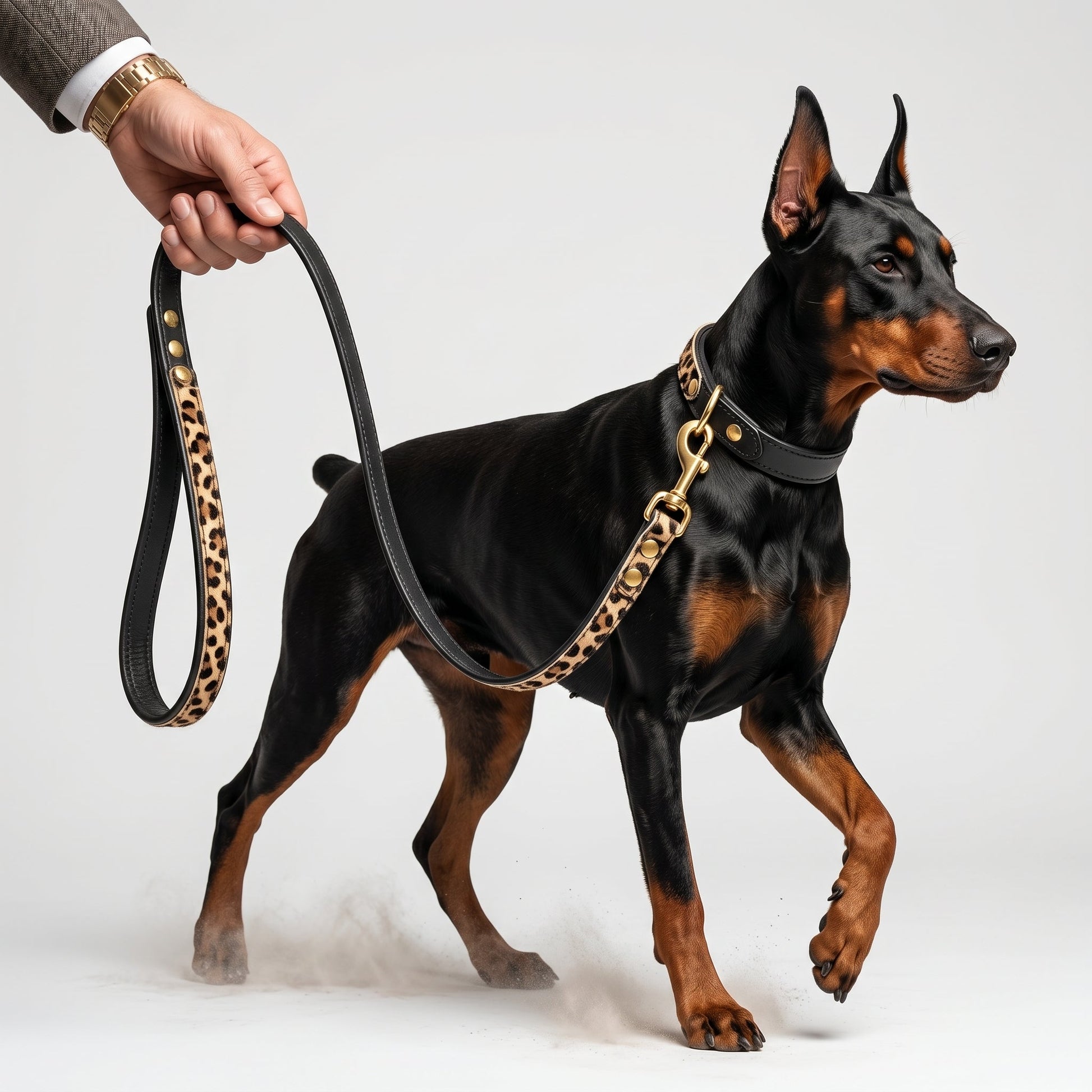 Leather Leash With Leopard Print