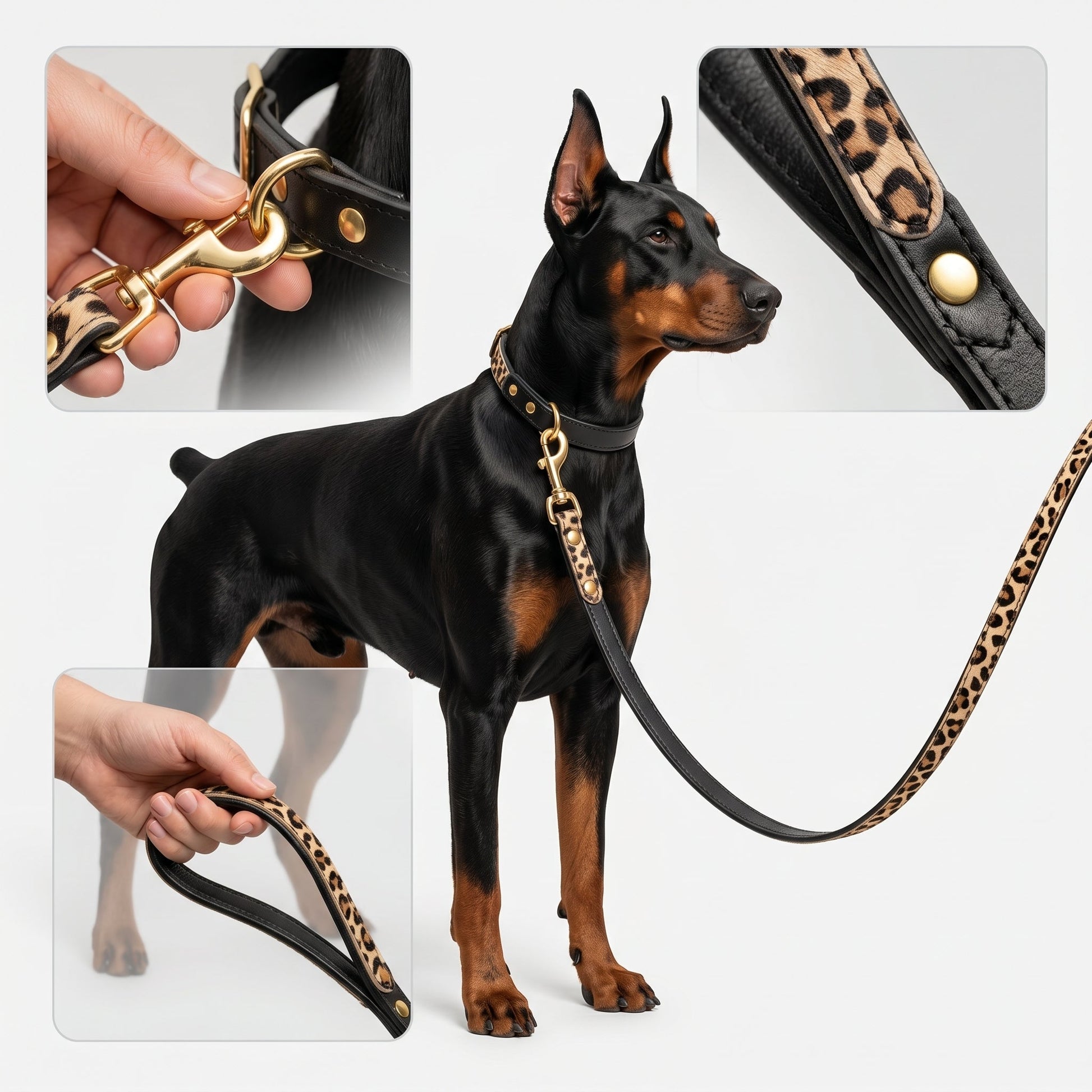 Leather Leash With Leopard Print