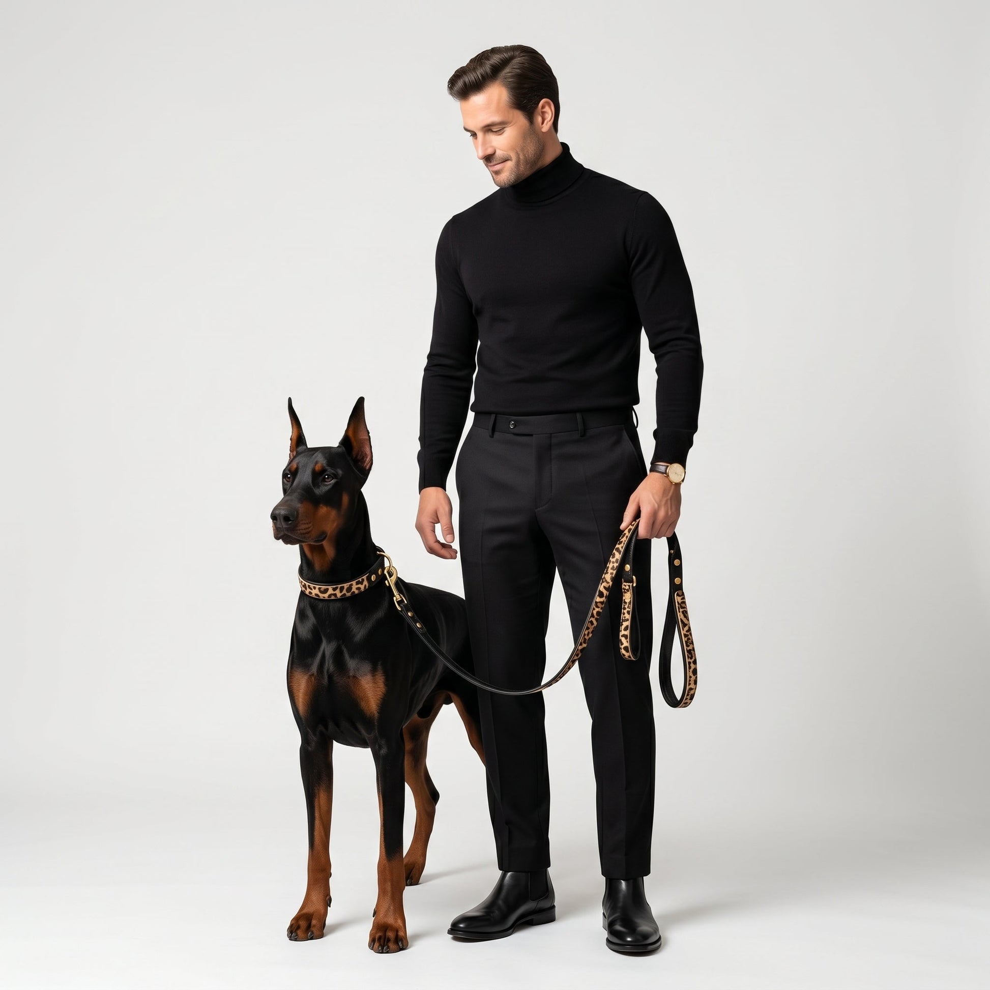 Leather Leash With Leopard Print