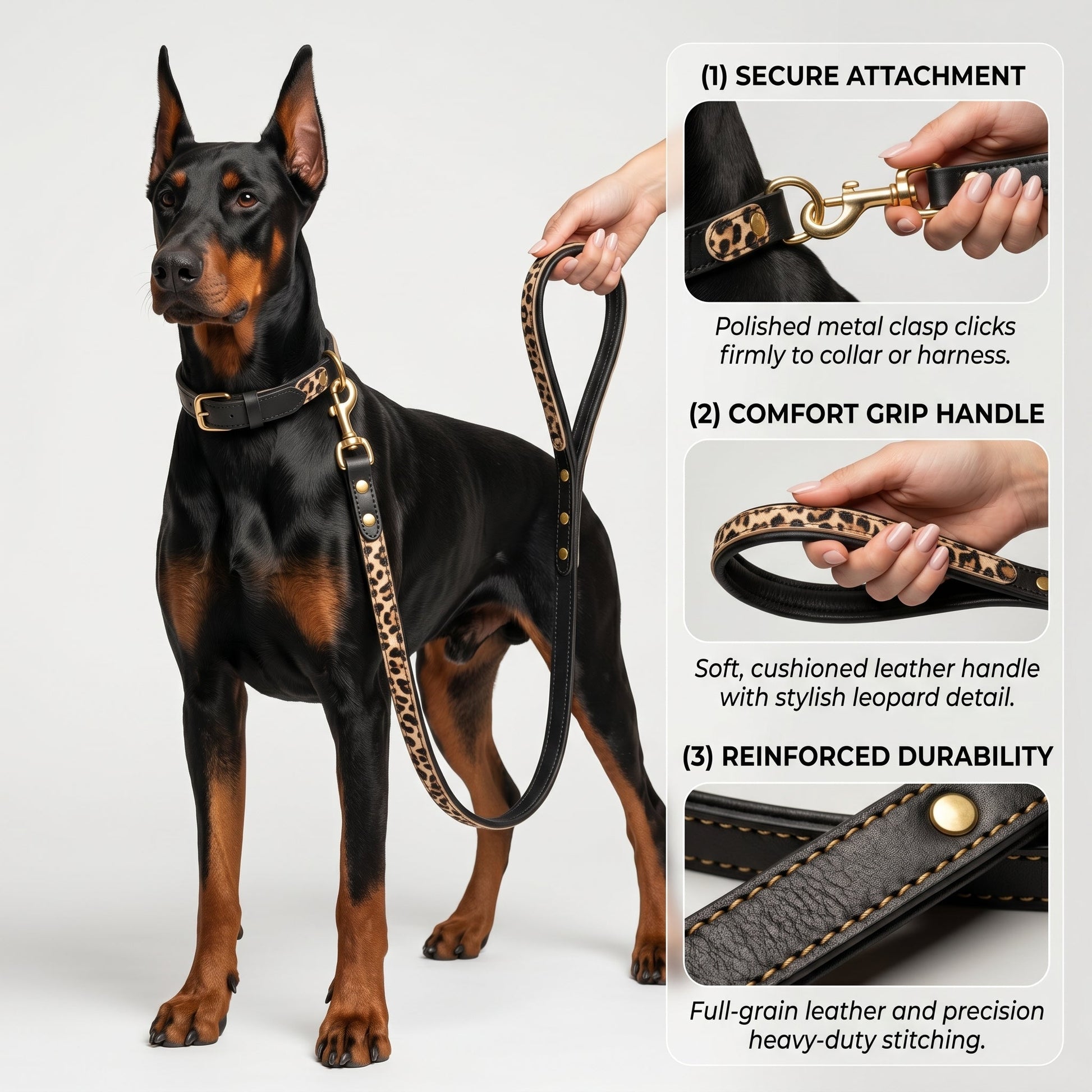 Leather Leash With Leopard Print