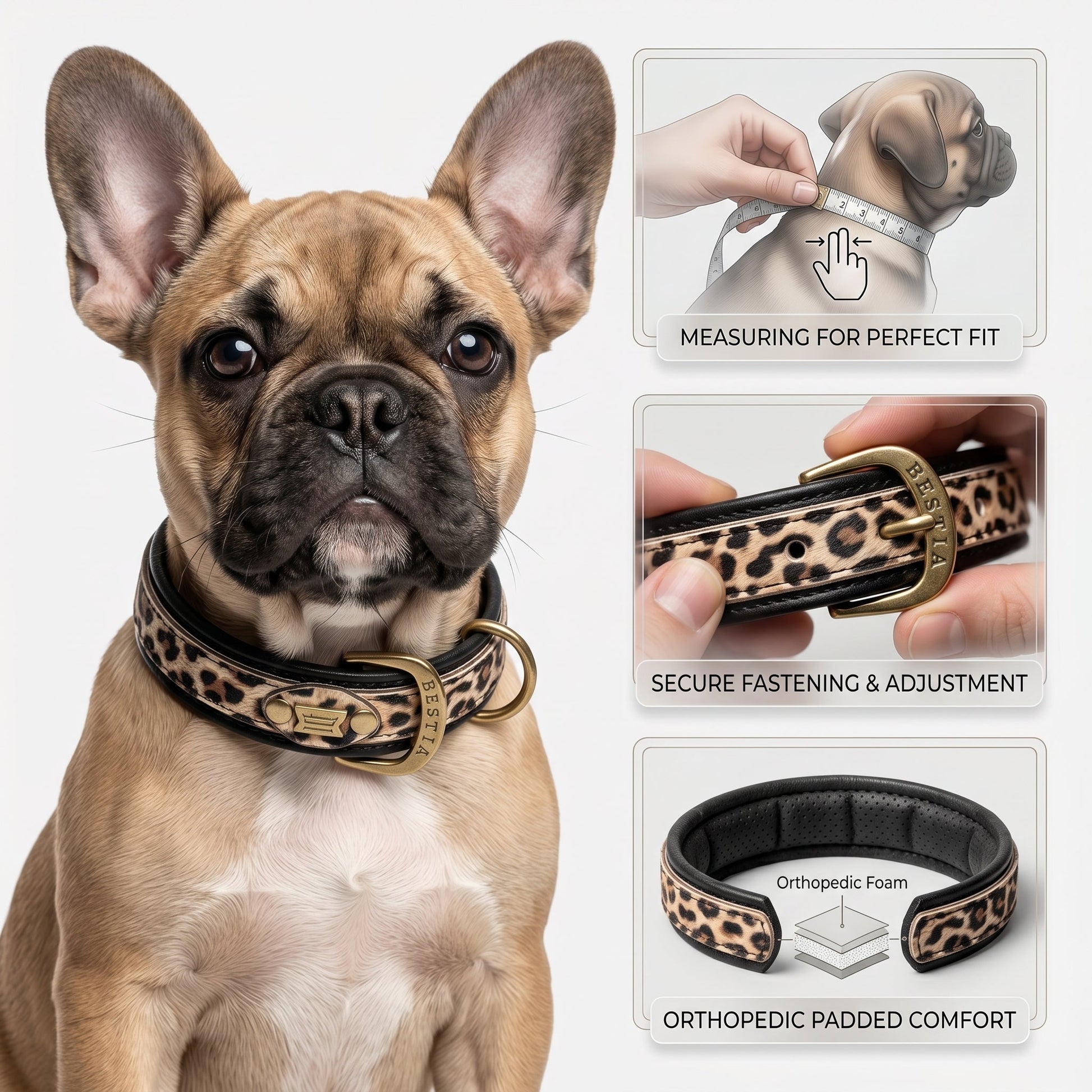 Leopard Leather Collar With Orthopedic Cushion