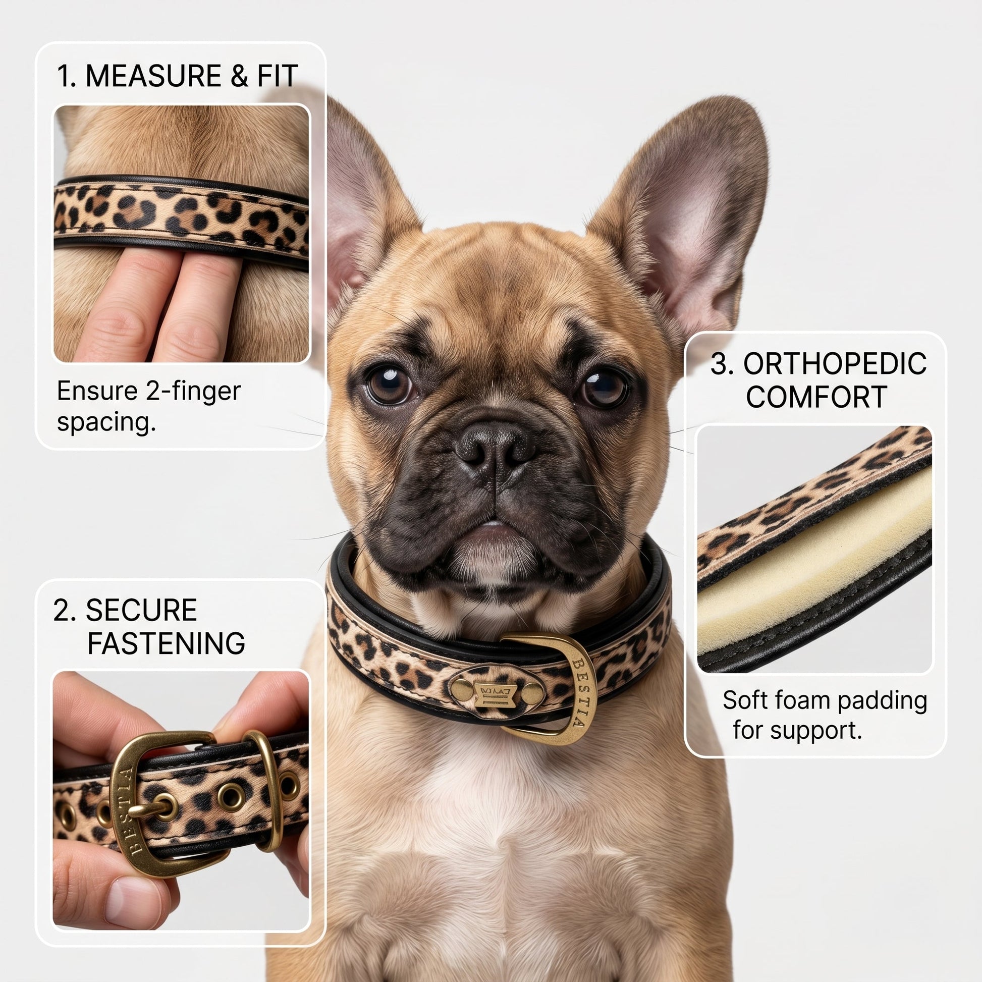 Leopard Leather Collar With Orthopedic Cushion