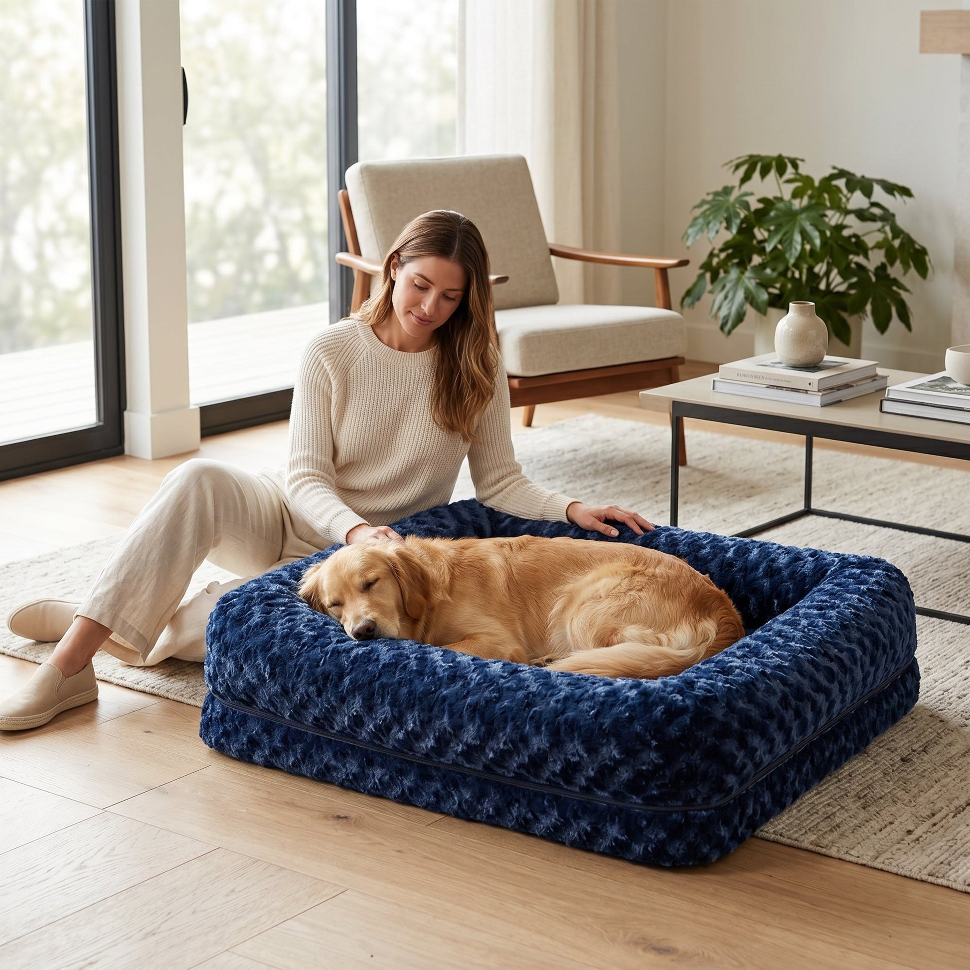 Rectangle Bolstered Dog Bed With Nest-Like Design