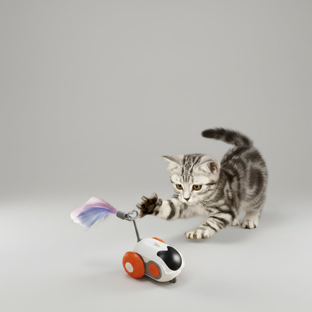 Robotic Cat Toy With Feather Wand