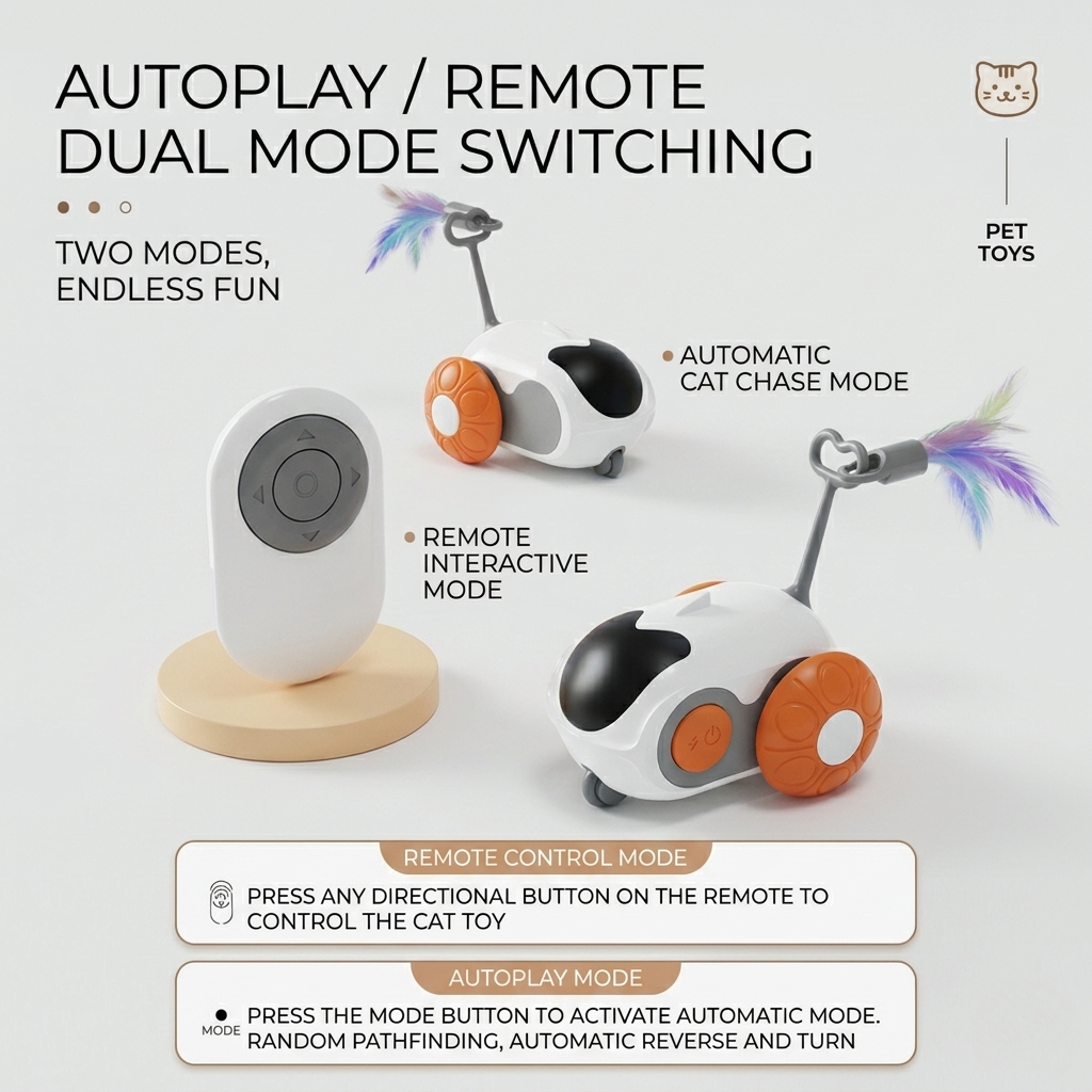Robotic Cat Toy With Feather Wand