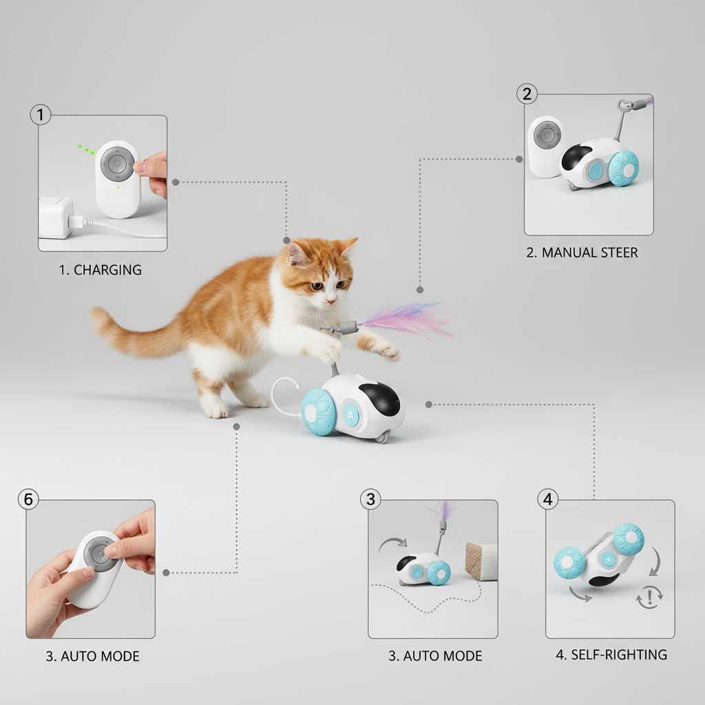 Robotic Cat Toy With Feather Wand