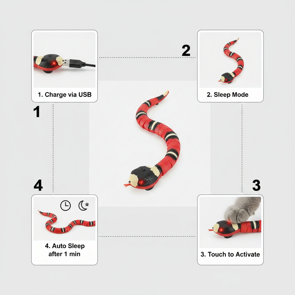 Robotic Snake Cat Toy Touch-Activated