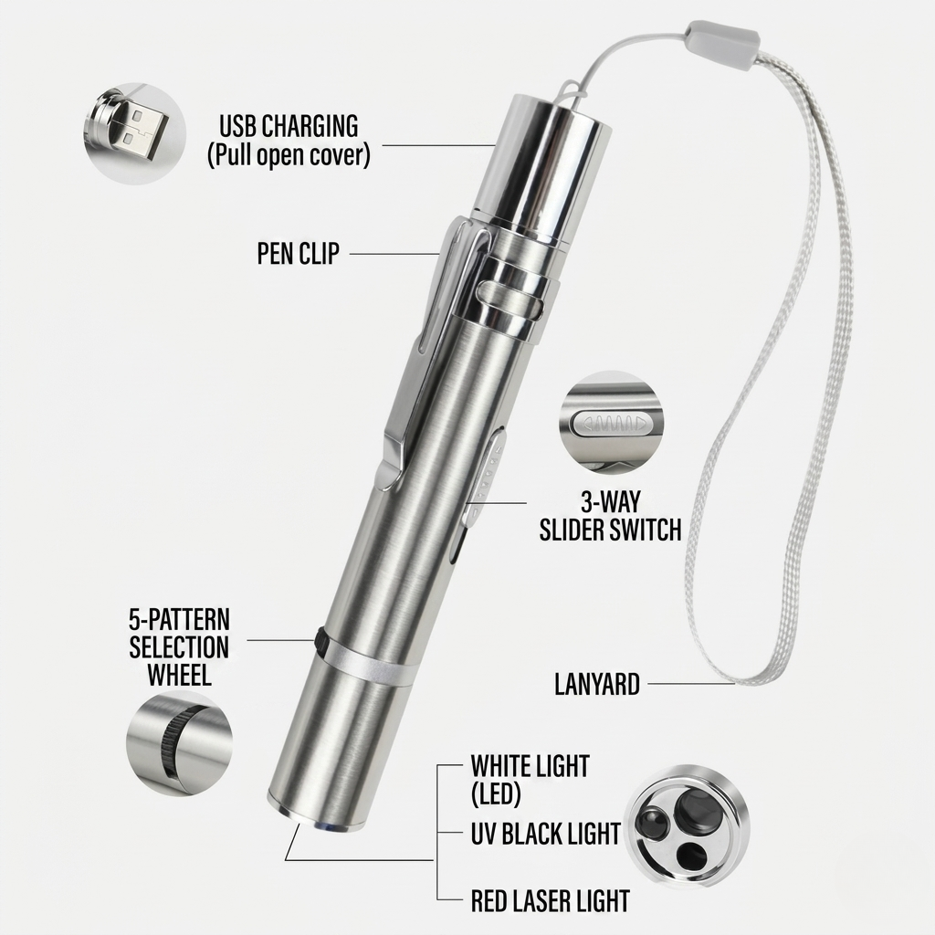 Sleek Stainless Steel Slim Pen 3-In-1