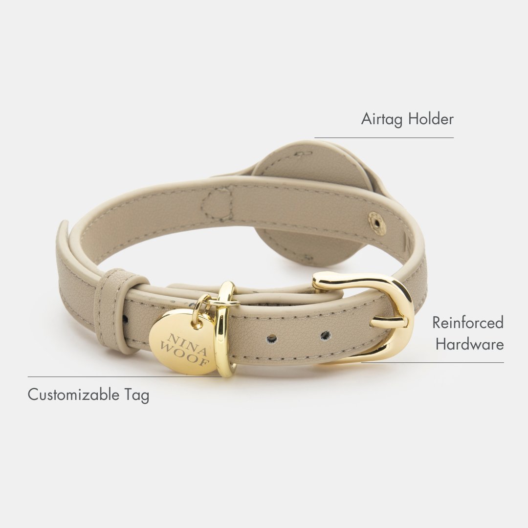 Vegan Leather Dog Collar AirTag Holder