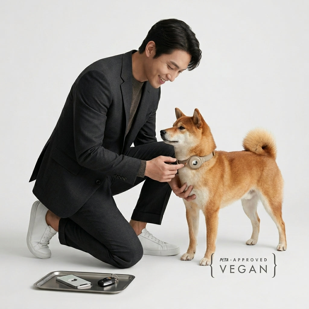 Vegan Leather Dog Collar AirTag Holder